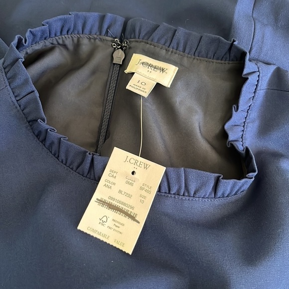 J. Crew Factory Ruffleneck suit dress BF465 Navy - Picture 9 of 10